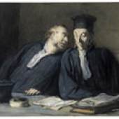 Honoré Daumier | Zwei Richter | um 1862 | Schwarze Kreide, Gouache in Weiß und Grau, Aquarell in Hellrosa, Gelb und Braun © THE PIERPONT MORGAN LIBRARY