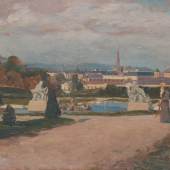 Tina Blau, Blick auf Wien vom Oberen Belvedere, 1894/1895 Legat Peter Parzer, Wien Öl auf Holz, 26 × 39,5 cm