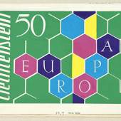Europa 1960, Wabenmuster. Entwurf mit Farbvorschlägen und Massangaben. © Liechtensteinisches Landesmuseum, Foto: Sven Beham 