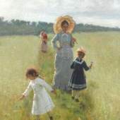 Ilja Repin, Auf dem Feldweg. Wera Repina mit ihren Kindern, 1879, Öl auf Leinwand, 61.5 х 48 cm. Staatliche Tretjakow-Galerie, Moskau