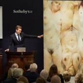 Sotheby’s European Chairman Oliver Barker fields bids at Sotheby’s Contemporary Art Evening Auction in London on 28 June 2016  