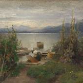 Joseph Wopfner, Fischerboote bei Frauenchiemsee, 1884, Öl auf Leinwand, 50 x 72,8 cm, Inv.-Nr. 12589  
