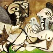 Pablo Picasso, Couple à l'oiseau, 1969, Öl auf Leinwand, 130 x 162 cm, Anthax Collection Marx, Dauerleihgabe Fondation Beyeler, Riehen/Basel; © 2016, Succession Picasso / ProLitteris, Zürich  