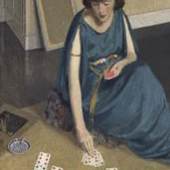 Sir James Gunn RA (1893-1964), Gwen Playing Cards, 1922 at The Fine Art Society