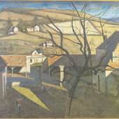 Balthus, Große Landschaft mit Baum (Gutshof in Chassy), 1960, Öl auf Leinwand, 130,5 x 162 cm, Centre Pompidou, Musée national d’art moderne – Centre de création industrielle, Paris © Balthus 2016 © Foto: Photo RMN/Centre Pompidou, MNAMCCI RMN-GrandPalais © Balthus 2016