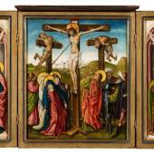 Kölnisch um 1470-1490 Triptychon  Kreuzigung Christ Öl / Tempera auf Weichholz 60,5 x 100cm Ergebnis: 21.760 Euro 
