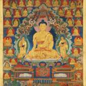 Thangka. Buddha Shakyamuni Tibet 17. Jh. 104 x 74,5cm Schätzpreis: 5.500 - 6.500 Euro 