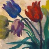  Emil Nolde Tulpen (rot, blau, violett und gelb) Aquarell auf Bütten 33,4 x 45,5cm Schätzpreis: 100.000 - 150.000 Euro