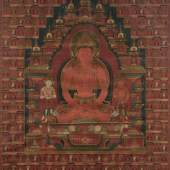 Imposantes und feines Thangka des Buddha Amitabha. Tibet, 16. Jh. oder früher Goldbrokatmontierung. Unter Glas gerahmt. 168 x 138 cm Ergebnis: € 541.800