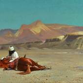 Jean-Léon Gérôme, Rider and his Steed in the Desert, oil on canvas, 1872, Estimate £1,000,000-1,500,000