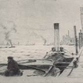 Jean Paul Kayser, Seemann in einem Boot im Hamburger Hafen, um 1910, Kaltnadelradierung Foto: SHMH/MHG 