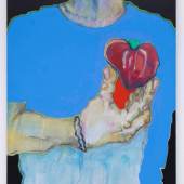       JOHANNES KOFLER     Die Tomate (der Paradeiser)     12/2023     oil grounded denim     140 x 100 cm