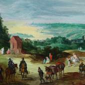 Joos de Momper (1564 - 1635) und Jan Brueghel II (1601 - 1678) Weite Flusslandschaft mit ziehenden Händlern und Wanderern, Öl/Leinwand, 73 x 106 cm Schätzwert € 180.000 - 250.000 Auktion 9. April 2014 