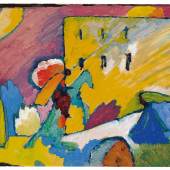 Wassily Kandinsky Studie zu «Improvisation 3», 1909 Öl und Gouache auf Karton, Rahmen vom Künstler bemalt, 44,5 x 64,7 cm The Nahmad Collection © 2011 ProLitteris, Zürich