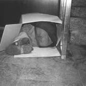 Karin Powser, Mann schläft in einem Karton, 1986-1988 © Karin Powser 