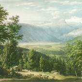 GAUERMANN, Jakob  1773 – 1843 Blick auf den Dachstein bei Altaussee 1815    	  Aquarell auf Papier 31,4 x 48,2 cm € 15.000 – 25.000  walde_bauernsonntag