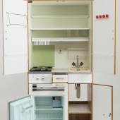 Küchenschrank, offen, Holz, Kunststoff, Hausslohn um 1960    © Bundesmobilienverwaltung, Foto: Edgar Knaack