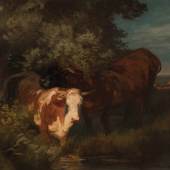 Rudolf Koller, Zwei Kühe am Zürichsee, undatiert Öl auf Leinwand, 31.5 x 38 cm, Kunstmuseum Luzern, Leihgabe aus Privatbesitz