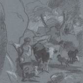 Rudolf Koller, Studie zu «Idylle am Hasliberg». Aus: Skizzenbuch P 36, fol. 35, 1862/1864 Grafitstift, weiss gehöht, auf Papier, 21,6 x 28 cm Kunsthaus Zürich, 1905