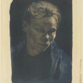 Käthe Kollwitz, Brustbild einer Arbeiterfrau mit blauem Tuch, 1903