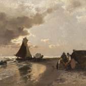 Konrad Alexander Müller-Kurzwelly:  Am Strande, um 1895, Öl auf Leinwand, 280 x 460 mm