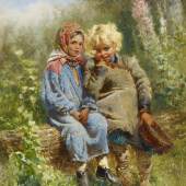 Konstantin E. Makovsky (1839 – 1915) | Zwei Kinder im Garten | Öl auf Holz 45,5 x 37 cm Taxe: 280.000 – 350.000 Euro
