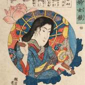 Utagawa Kuniyoshi (1798-1861): "Chujo-hime, Tochter des Fujiwara Toyonari (aus der Serie „Spiegel kluger und mutiger Frauen“), 1840, Farbholzschnitt, Oban-Einzelblatt, beschnitten, 36,4 × 24,4 cm, Museum Kunstpalast, Düsseldorf, Graphische Sammlung