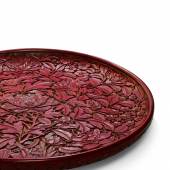  138 A MAGNIFICENT AND EXTREMELY RARE LARGE CARVED CINNABAR LACQUER DISH LATE YUAN/EARLY MING DYNASTY LOT SOLD. 1,568,750GBP
