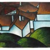 László Moholy-Nagy Landschaft mit Häusern. 1919. Öl auf Hartfaserpappe. 61 x 86 cm (24 x 33,8 in). Schätzpreis: € 180.000-240.00