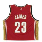 LeBron James Cleveland Cavaliers Jersey Official NBA game jersey Polyester Signed by James “LBJ #23” on the back Framed Estimate $600/800