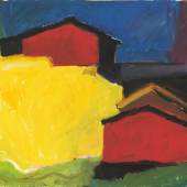 Kräftige Farbe setzte der Vorarlberger Künstler 1972 beim Ölbild „Hütten“ ein. (Copyright: Günter König)