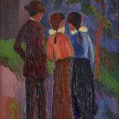 August Macke Promenade à Trois, 1914 Öl auf Leinwand 56,3 × 33,7 cm Dauerleihgabe im Belvedere © Thyssen-Bornemisza Collections