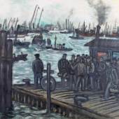 Masereel, Frans (1889 Blankenberghe - 1972 Avignon) "Duckdalbe im Hamburger Hafen/ Ducs d'Albe et naivres", Gouache auf Papier, monogrammiert und datiert unten rechts FM 1964, 50 x 66 cm, Mindestpreis:	1.600 EUR