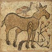 Mosaik Spätrömisch-byzantinisch Polychrome Darstellung eines Esels vor einem blühenden Strauch. Schätzpreis:	2.500 EUR