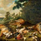 Jan Brueghel d. J. Lucas van Uden Bewaldete Landschaft mit erlegten Tieren Öl auf Holz.Schätzpreis:	80.000 - 100.000 EUR 51 x 74 cm. 