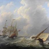 Schouman, Martinus "Segelschiffe auf stürmischer See", Öl auf Leinwand, doubliert, signiert unten links M. Schouman, verso altes Klebeetikett, 72 x 94 cm  Mindestpreis:	1.600 EUR