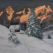 Arnegger, Alois (1879 Wien - 1963 ebda., Landschaftsmaler), "Dorf in winterlicher Alpenlandschaft",  Mindestpreis:	1.400 EUR