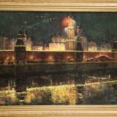 Georg Hlynowski (1899-1974), russischer Maler, Feuerwerk über dem Kreml bei Nacht von der Moskwa aus gesehen,  Mindestpreis:	250 EUR