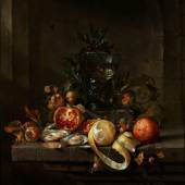 Cornelis Jansz de Heem, 1631 Leiden - 1695 Antwerpen STILLLEBEN MIT FRÜCHTEN, AUSTERN UND EINEM RÖMER Öl auf Leinwand.  Schätzpreis:	40.000 - 60.000 EUR