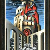 Morach, Otto, zugeschr., 1887 Hubersdorf/Solothurn - 1973 Zürich Öl/Hartfaser, 99,5 x 55 cm, " Viadukt und Burg auf dem Felsen, Mindestpreis:	6.000 EUR