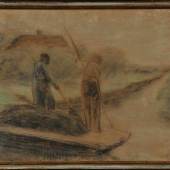 Liebermann, Max, 1847 - 1935 Berlin Pastell, 57 x 76,5 cm, " Zwei Männer beim Ausbaggern eines holländischen Kanals ",  Mindestpreis:	5.000 EUR