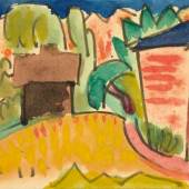 Karl Schmidt-Rottluff (Rottluff 1884 - 1976 Berlin)  Künstlerpostkarte 'Landschaft mit Häusern', 1921, Schätzpreis:	25.000 - 30.000 EUR