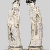 Paar Skulpturen, China, um 1900 je sig., 'Kaiser und Kaiserin', Mindestpreis:	1.200 EUR