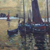 Lang-Wollin, Otto (1881 Kassel – 1958 San Remo) "Boote auf der Dievenow bei Wollin" , Aufrufpreis:	1.400 EUR