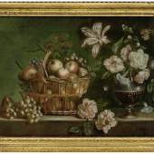 Vispré, Victor 1727 Besançon - nach 1780 London Stillleben mit Früchtekorb und Blumen Hinterglasbild BA: 46 x 64 cm R. u. signiert. Minimale Farbablösungen. Rahmen Schätzpreis:	4.000 EUR 