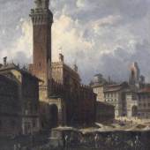 Siegen, August von.  Um 1850 Wien Markt am Rathausplatz in Siena. Öl/Lwd. Sign. 55 x 42 cm. Gerahmt. Verso bet. Aufrufpreis:	900 EUR