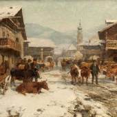 Stuhlmüller, Karl. 1859 - München - 1930 Winterlicher Viehmarkt in einem Ort im Dachauer Land.  Aufrufpreis: 	2.500 EUR