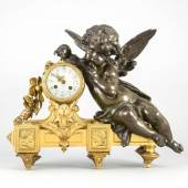Große Figurenpendule mit Amor, Anf. 19. Jh., vergoldetes Bronzegehäuse, Mindestpreis:	3.500 EUR