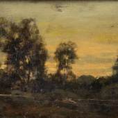 Rousseau, Théodore.  1812 Paris - Barbizon 1867 Waldstück im Abendlicht. Öl/Holz. Sign. 20 x 35 cm. Gerahmt. Aufrufpreis:	3.500 EUR 