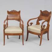 Paar russische Empire-Stühle. 19. Jh. Mahagoni. Mindestpreis: 	1.200 EUR